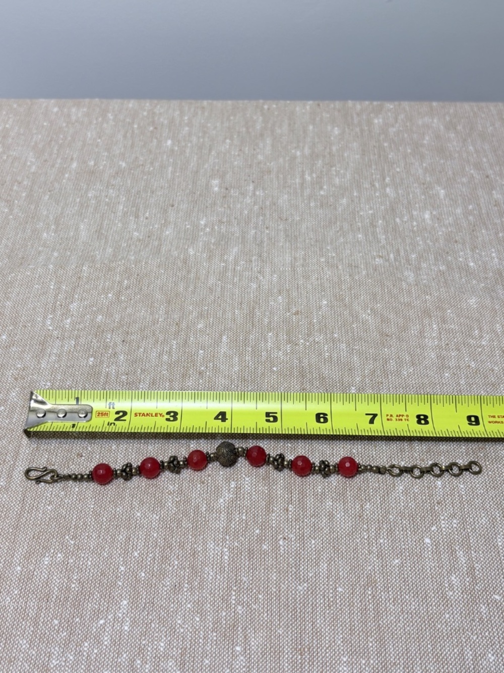 Vintage Red Agate Brass Link Bracelet Faceted Gemstone Boho Filigree 9 In - Picture 5 of 6